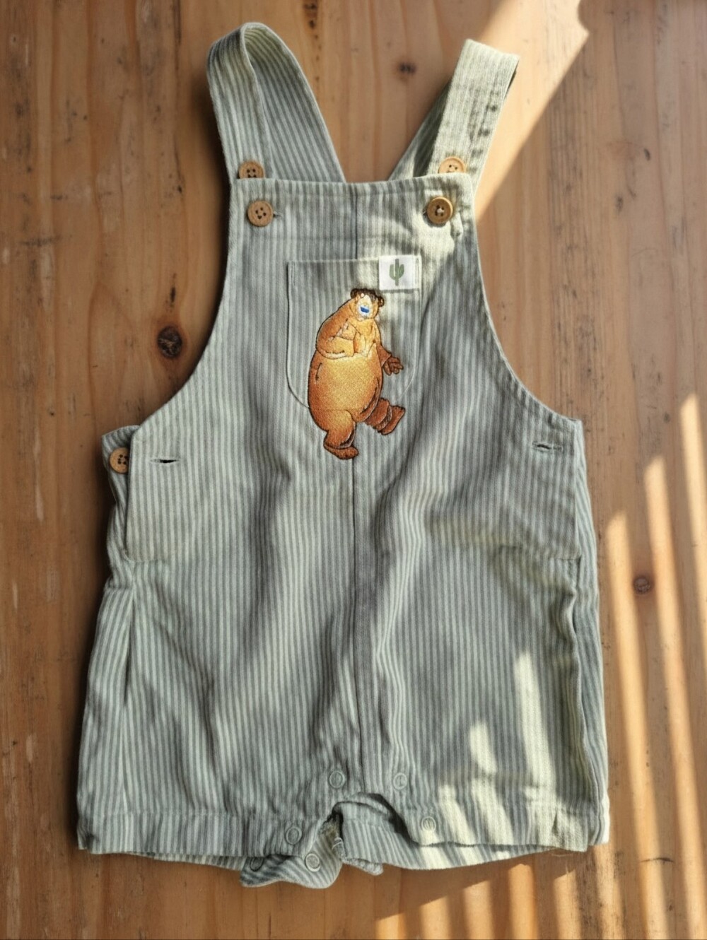 Upcycled Embroidery Carter's 12M Bear BITBBH Striped Overalls